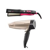 Secador de Cabelo Mallory Luxury Travel Dourado 1500W + Chapa Prancha Alisadora Taiff Profissional Colors 450 Pink 230C - Mondial e taiff