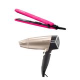 Secador de Cabelo Mallory Travel 1500W + Chapa Alisadora Mallory Colors Pink Bivolt