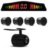 Sensor de Estacionamento 4 Pontos Preto Display LED + Câmera de Ré Borboleta Colorida Preta - Prime