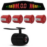 Sensor de Estacionamento 4 Pontos Vermelho Display LED + Câmera de Ré Borboleta Colorida Preta - Prime