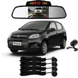 Sensor Estacionamento + Espelho Camera Ré Fiat Palio Preto - Overvision