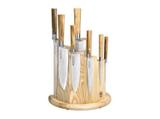Set de 7 facas de cozinha böker damast com cabo em madeira de oliveira mediterrânea e lâmina de aço damasco de 37 camadas - Boker