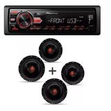 Som Automotivo Pioneer Mvh-98ub Usb Frontal Mp3 e Kit 4 Alto Falante Bomber Triaxial 6 Pol 200w