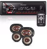 Som Mp3 Pioneer Mvh-s108ui Android Iphone com Kit Facil Bravox Alto Falante 6 + 6x9 Pol 240w - Pioneer / bravox
