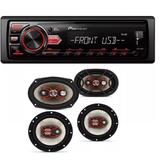 Som Pioneer Mp3 Mvh98ub e Kit Bravox 2 Falantes 6 Pol e 2 Falantes 6x9 - Pioneer / bravox