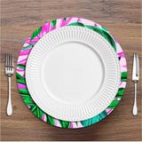 Sousplat Fundo Rosa Folhas Verde - Prego e martelo