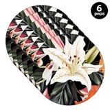 Sousplat Mdecore Floral 32x32cm Preto