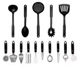 Super Kit 15 Utensílios Inox Cabo Preto Black Nylon - Yazi - Yangzi