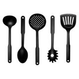 Super Kit 5 Utensílios Cabo Preto Black Nylon - Yazi