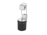 Suporte De Chão Para Papel Higiênico Com Lixeira Tampa Inox Premium Arthi - Preto