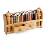 Suporte de parede em bambu porta condimentos e acessórios 9 peças - Welf