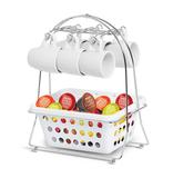 Suporte / organizador de xicara e capsulas aramado / plastico branco para 6 xicaras - Aramados