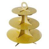 Suporte para Doces e Cupcake Amarelo Poá com 3 Andares Cromus