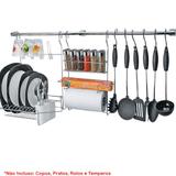 Suporte para Utensílios 23 Peças Cook Home 18 Aço Cromado Escorredor Rolo Temperos Arthi 1418