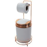 Suporte Porta Papel Higiênico Rosé Gold Lixeira Basculante Cobre - Wp connect