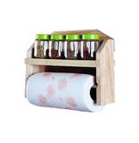 Suporte Porta Papel Toalha E Condimento De Parede De Madeira - Ata