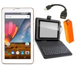 Tablet Dourado 3G Capa com Teclado + Power Bank + Cabo OTG - Multilaser