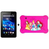 Tablet Multilaser M7s Tela 7 Android 4.4 Quad Core + Capa Disney Princesas Emborrachada Rosa
