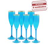 Taça Champanhe Durável Azul Linha Ouro 150ml 6 unidades Bezavel - Festabox