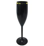 Taca De Plastico Ps Para Champanhe Decorada Preta Linha Ouro 150ml - Bezavel