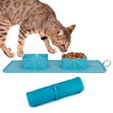 Tapete Pote Silicone Duplo Comedouro Bebedouro Portatil Cachorro Gato Viagem - Ideal
