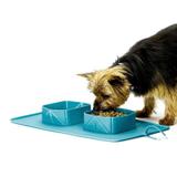 Tapete Silicone Pote Duplo Comedouro Bebedouro Pet Cachorro Gato Viagem - Braslu