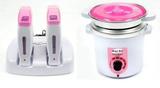Termocera Panela Depilação 400g c/ Refil + Base Dupla c/ 2 Rollon Branco c/ Rosa Mega Bell