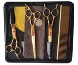Tesoura pet de tosa Kit com 4 tesouras e 1 pente OURO - N/a