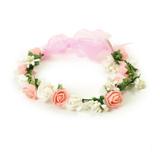 Tiára De Flores Headband Coral/Branco Acessório Fantasia - Cromus