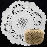Toalha Rendada Doilies Papel 25cm 100 Folhas + Fio De Juta - Decoreplace