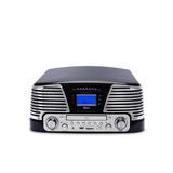 Toca Discos Vintage Anos 50 Raveo Harmony Bluetooth, AM e FM, CD Player, USB, SD, Gravação, Preto