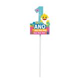 Topo de Bolo 1 Ano Tema Baby Shark em Papel Cartão 9x20cm - Cromus