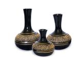 Trio de Garrafinhas Ceramicas Preto com Detalhe cor Ouro 17x11, 13X10, 10X9cm - Decorare interiores