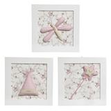 Trio De Quadros Fada Quarto Bebê Infantil Menina - Potinho de mel