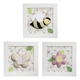 Trio De Quadros Flora Quarto Bebê Infantil Menina - Potinho de mel