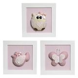 Trio De Quadros Jardim Quarto Bebê Infantil Menina - Potinho de mel