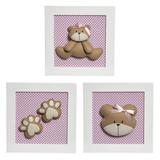 Trio De Quadros Ursa Quarto Bebê Infantil Menina - Potinho de mel