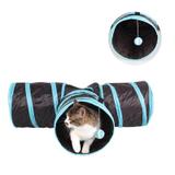 Túnel para gatos Dobrável Com Bolinha em T - Preto e Azul - Fox pet