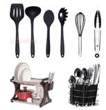 Utensílios De Cozinha Preto Completo Colher Silicone Talher - Clink