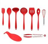 Utensílios De Silicone 9 Pçs Vermelho Colheres Maciças - Clink