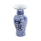 Vaso Decorativo 25cm De Porcelana Azul E Branco Mandarim Prestige - R30401