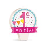 Vela Aniversario Meu 1 Aninho Redonda Rosa Decoração Festas - Cromus