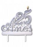 Vela Bodas de Prata Especial De 25 Anos Para Festa E Bolo De Aniversário Branca com Prata - Ref: 1184 - Velarte