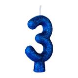 Vela de Aniversário Cintilante Azul Nº 3 - Regina