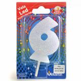 Vela de Aniversário Led Multicolorido Branca nº6 - Velarte