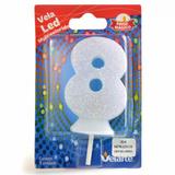 Vela de Aniversário Led Multicolorido Branca nº8 - Velarte
