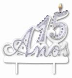 Vela Especial De 15 Anos Para Festa E Bolo De Aniversário Branca com Prata - Ref: 1180 - Velarte