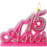 Vela Especial De 15 Anos Para Festa E Bolo De Aniversário Rosa com Prata - Ref: 1229 - Velarte