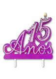 Vela Especial De 15 Anos Para Festa E Bolo De Aniversário Roxa com Prata - Ref: 1181 - Velarte