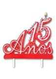 Vela Especial De 15 Anos Para Festa E Bolo De Aniversário Vermelha com Prata - Ref: 1232 - Velarte